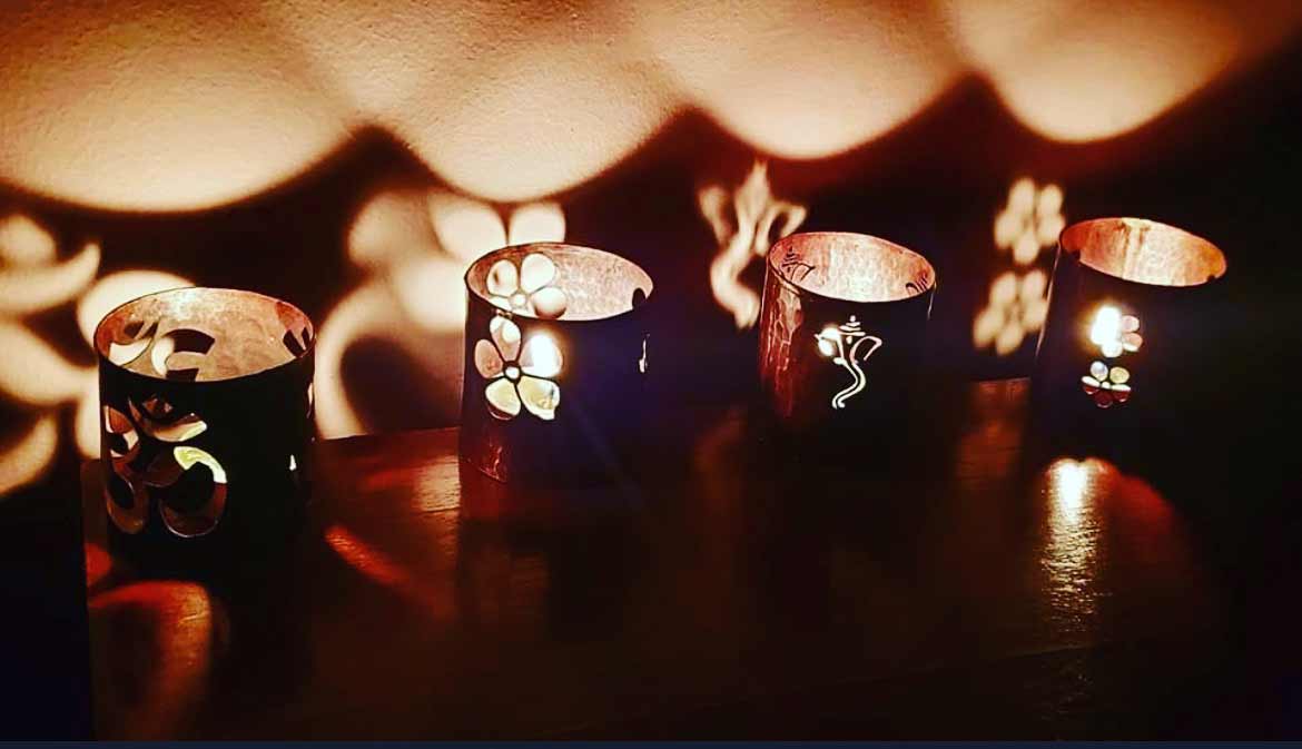 Copper Flower Round Candle Stand / Tealight Holder