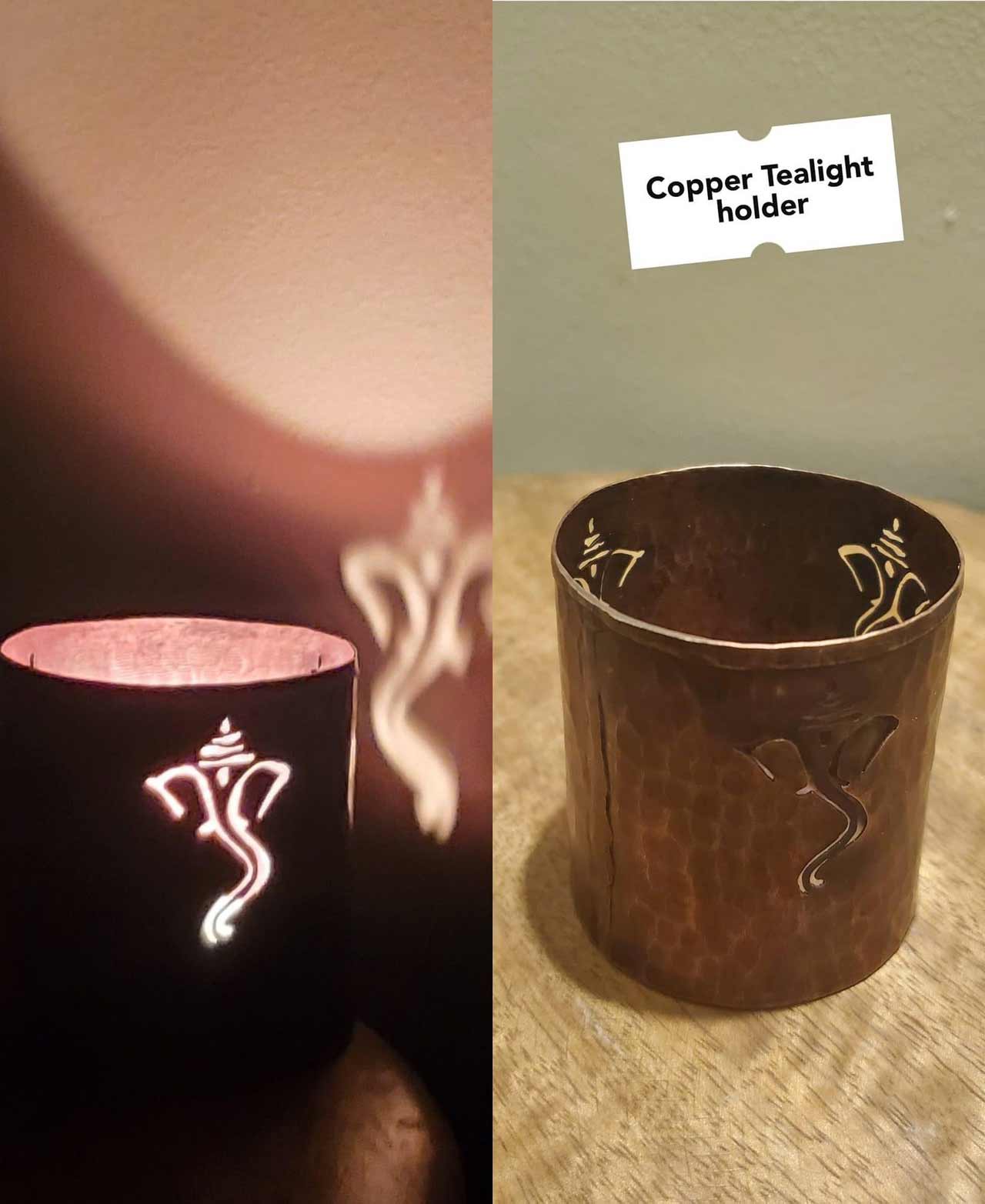 Copper Ganesh Round Candle Stand / Tealight Holder