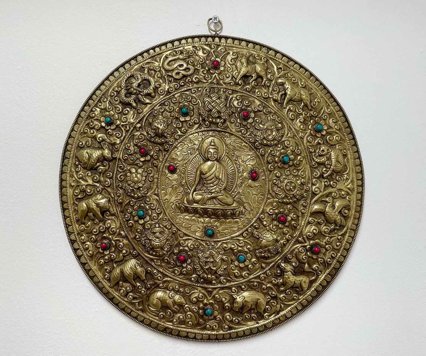 15″  Round Brass Buddha Wall Hanger