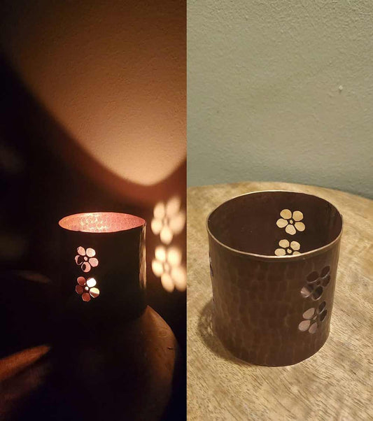Copper Flower Round Candle Stand / Tealight Holder