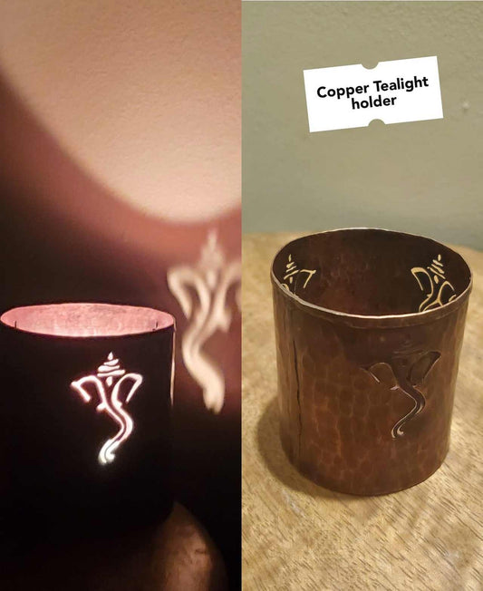 Copper Ganesh Round Candle Stand / Tealight Holder
