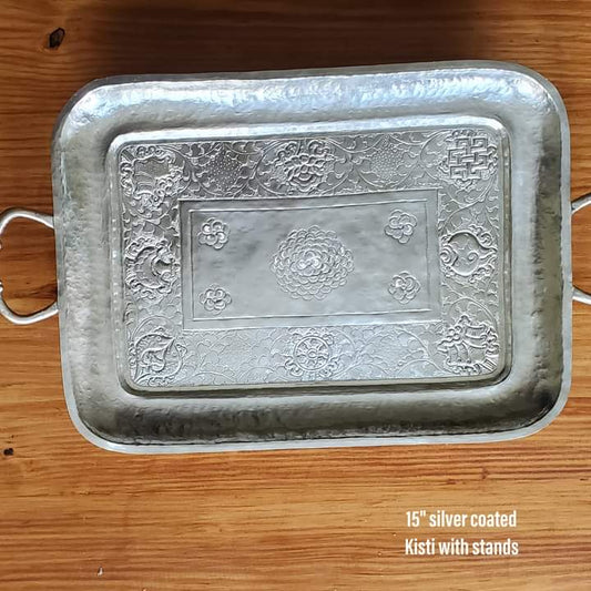 15 inch Astamangal silver coated tray